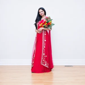 Crimson Bloom Embroidered Georgette Saree