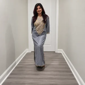 Grey Embroidered Long Kurti Dress for Women