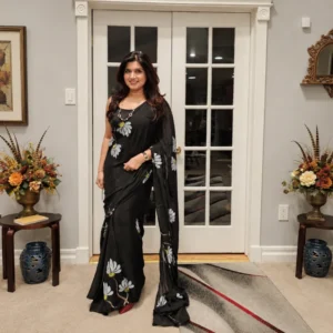 Midnight Bloom Black Floral Saree