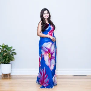 Royal Blue Floral Print Georgette Saree