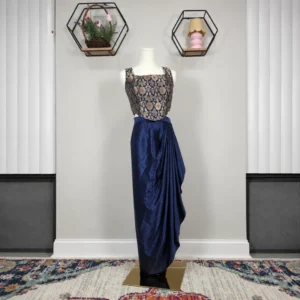 Royal Navy Blue Brocade Dhoti Skirt Set