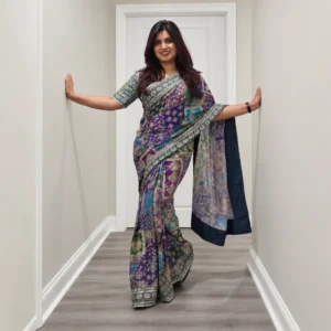 Royal Patchwork Purple Designer Saree with Embellished Border